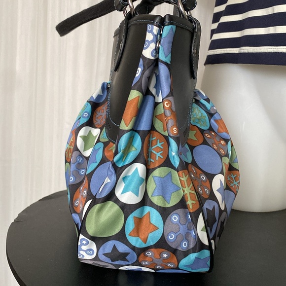 Soco shoulder bag stars, snowflakes ❄️ nylon /black leather! Blue stitching! - Picture 5 of 16